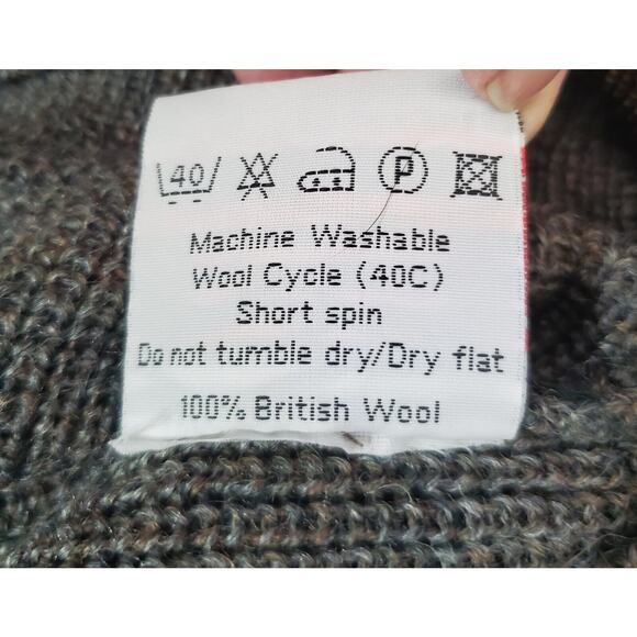 Wool Overs Mens L British Wool Leather Elbow Shoulder Patches Sweater 1/4 Zip - Picture 12 of 13